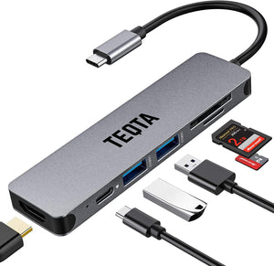 TEQTA 6 in 1 USB C Hub, USB C Adapter HDMI, Docking Station Multiport Adapter (4K HDMI USB3.0 SD/TF Card Reader 100W PD)