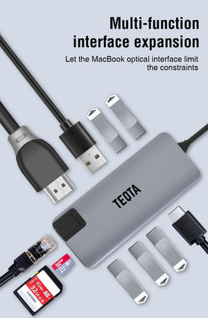 TEQTA 12 in 1 USB C Thunderbolt 3.0 Hub for MacBook Pro/Air 2018-2023, compatible with all Windows Laptop with C port 4K HDMI, 100W PD, 3 USB A 3.0, 3 USB A 2.0, SD/TF Card Reader, Ethernet LAN RJ45, Audio
